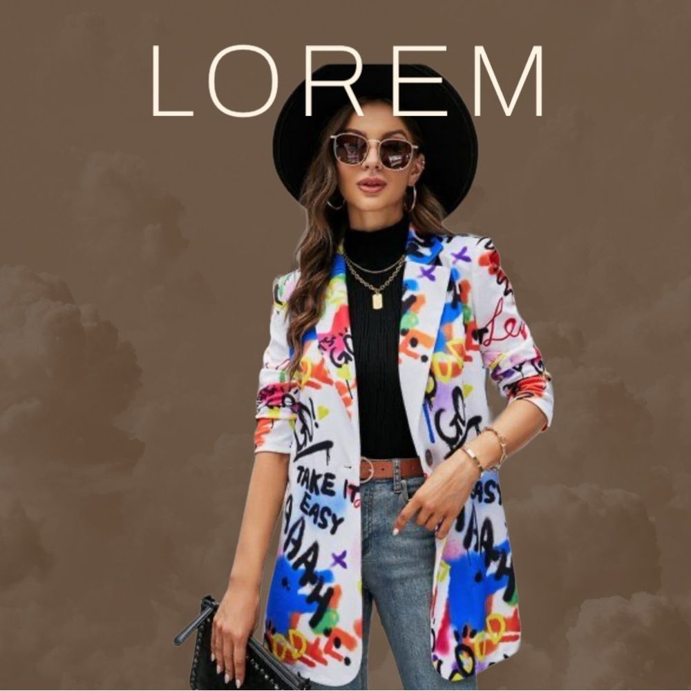 NWOT SHEIN Essnce Plus Graffiti Print Lapel Neck Blazer 1x